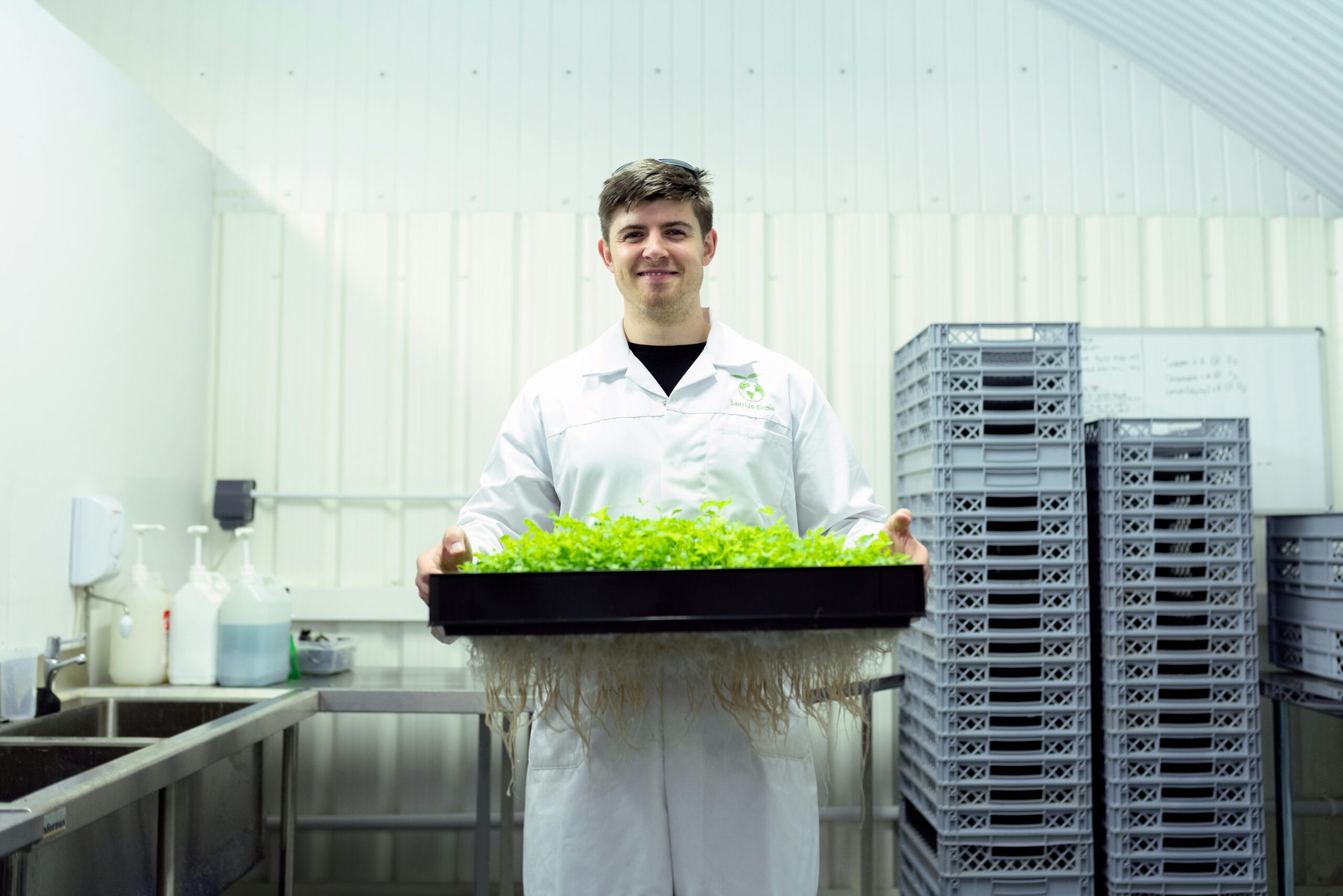 pexels-photo-3912518-3912518 Scientist in a laboratory holding a tray of hydroponic plants, showcasing sustainable agriculture.